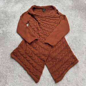 Pure Handknit Wrap Cardigan Sweater Womens S/M Rust Brown Cable Knit Cotton